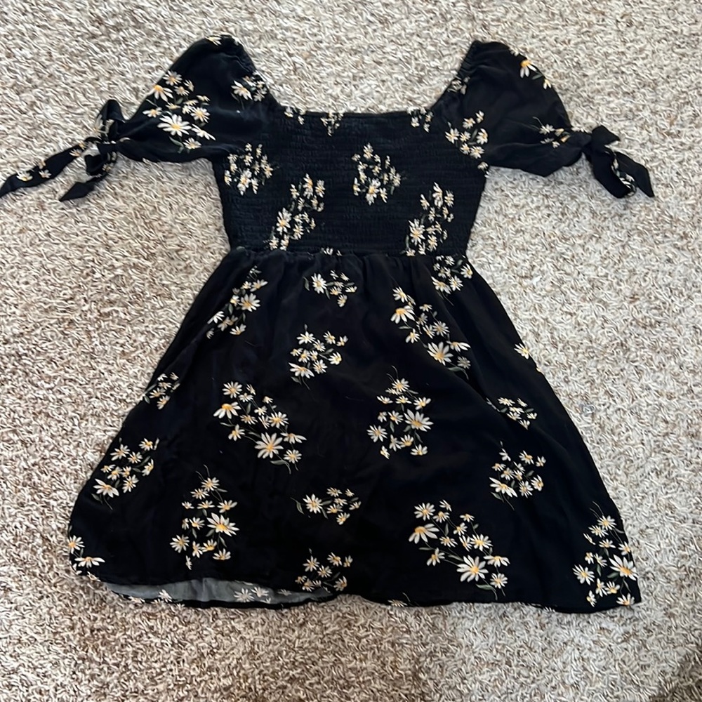 black dress with tiny flowers